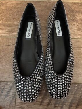 Steve Madden Black Crystal-Studded Ballet Flats